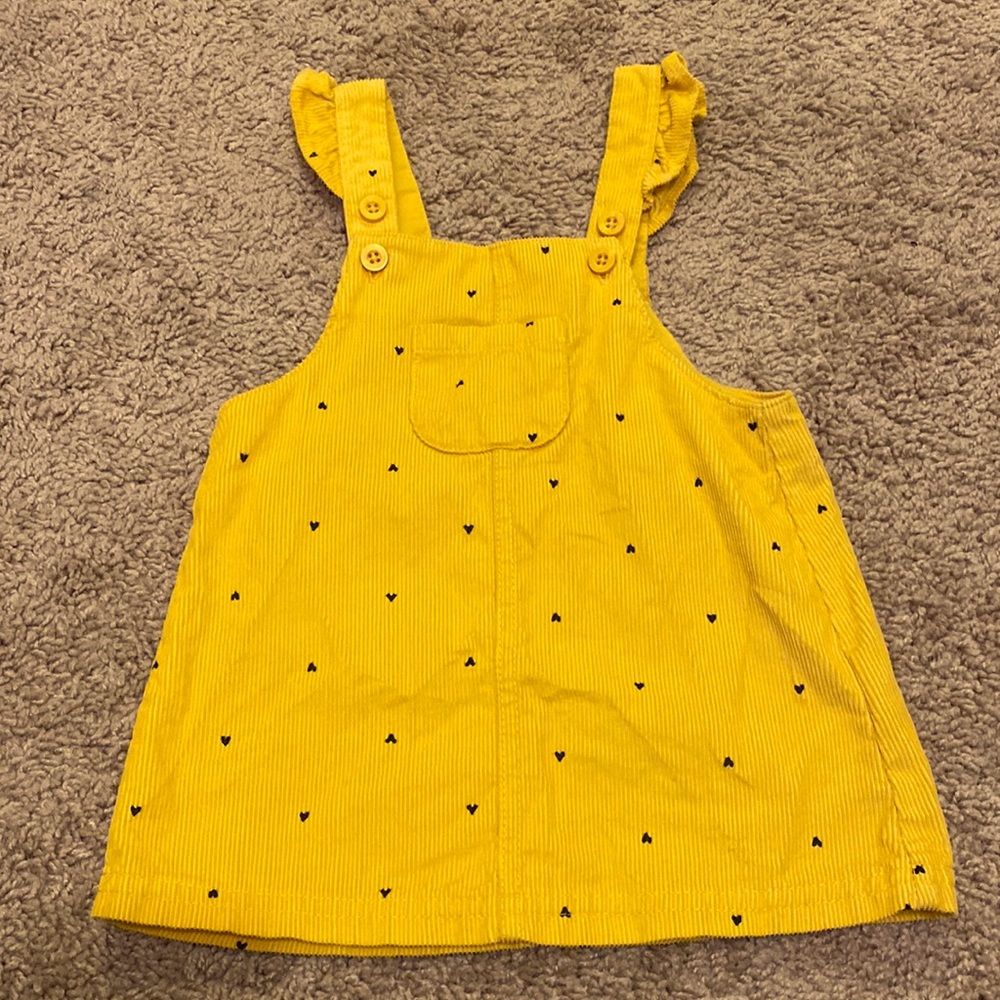 Mustard yellow, overall dress, 9months